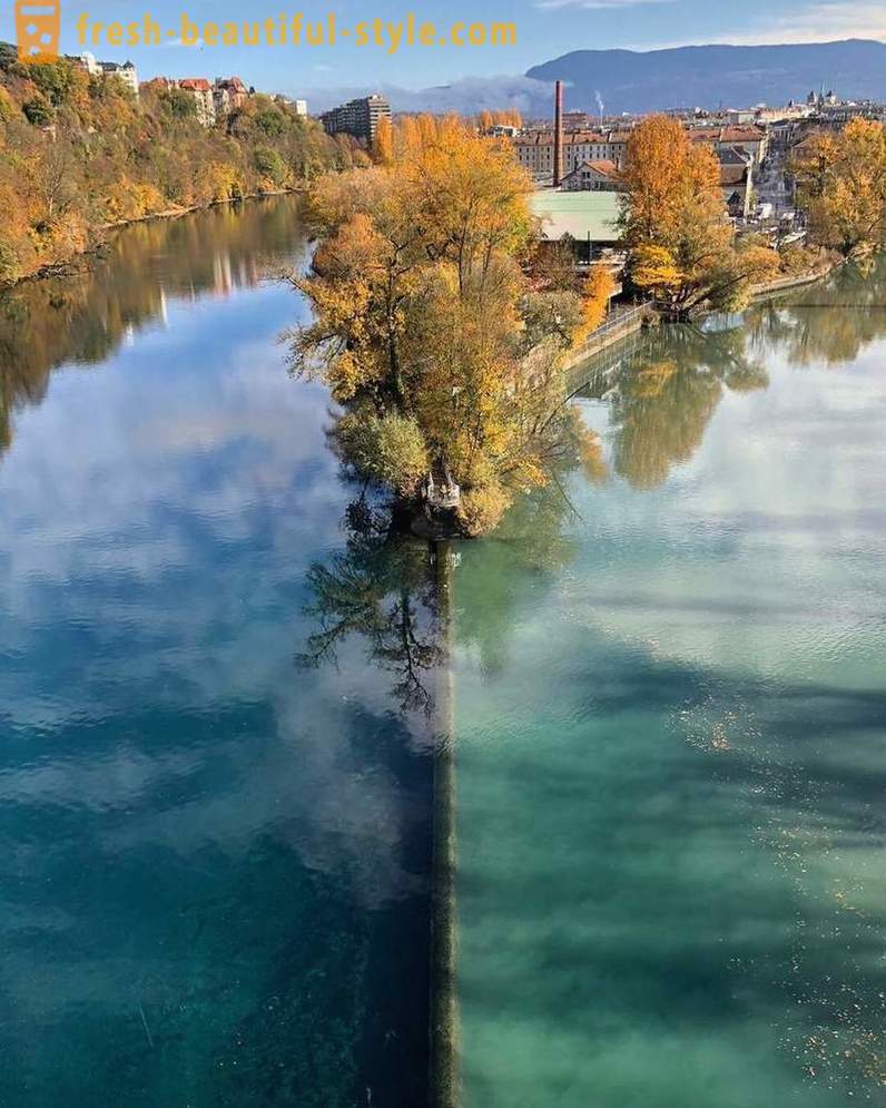Mesyuarat tempat dua sungai dengan warna yang berbeza air