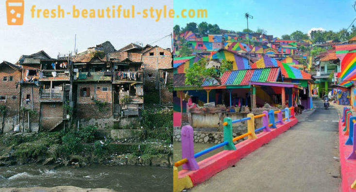 Rumah-rumah di kampung Indonesia dicat dalam semua warna pelangi
